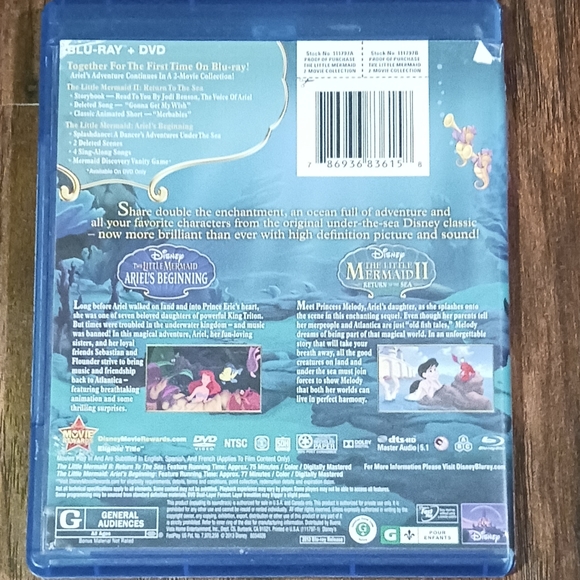 Walt Disney's THE LITTLE MERMAID 2 Movie Collection on BLU-RAY + DVD - Picture 2 of 2